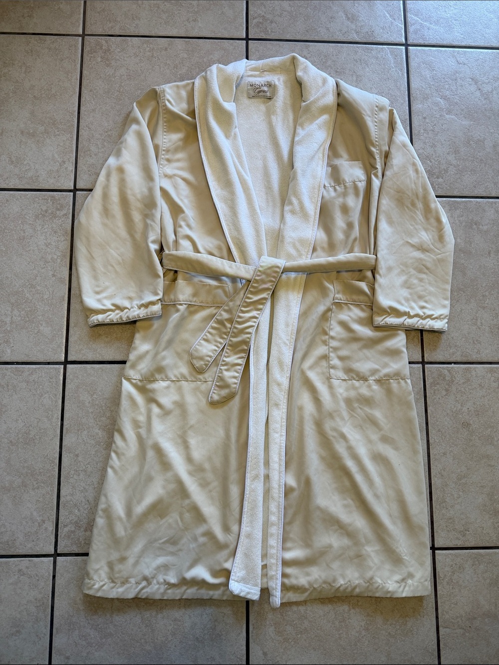 Men's vintage Cream Bathrobe with Shawl Collar and Belt